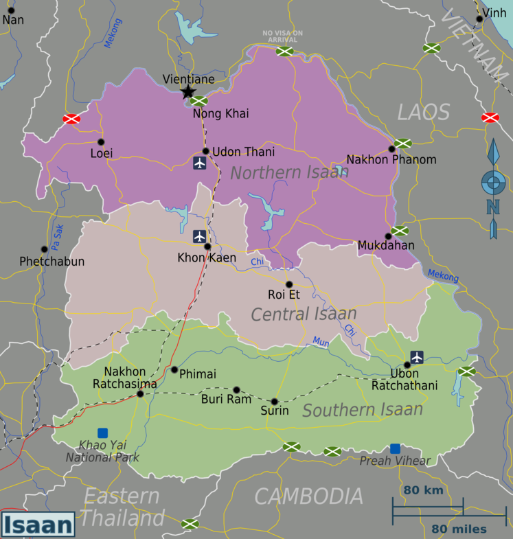 Thailand karte der Isan Region